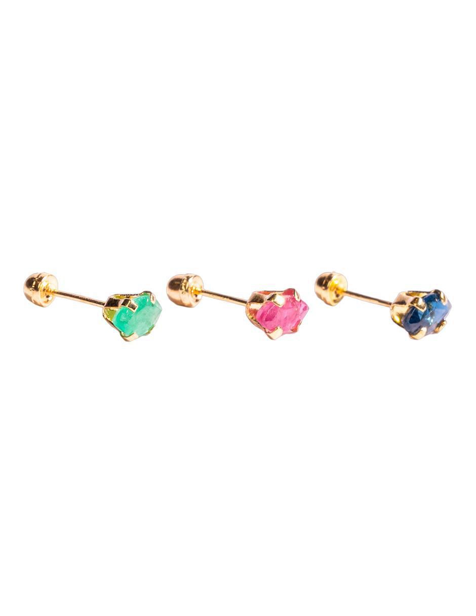 Set de Piercing de Zafiro, Esmeralda y Rubi en Oro de 10k