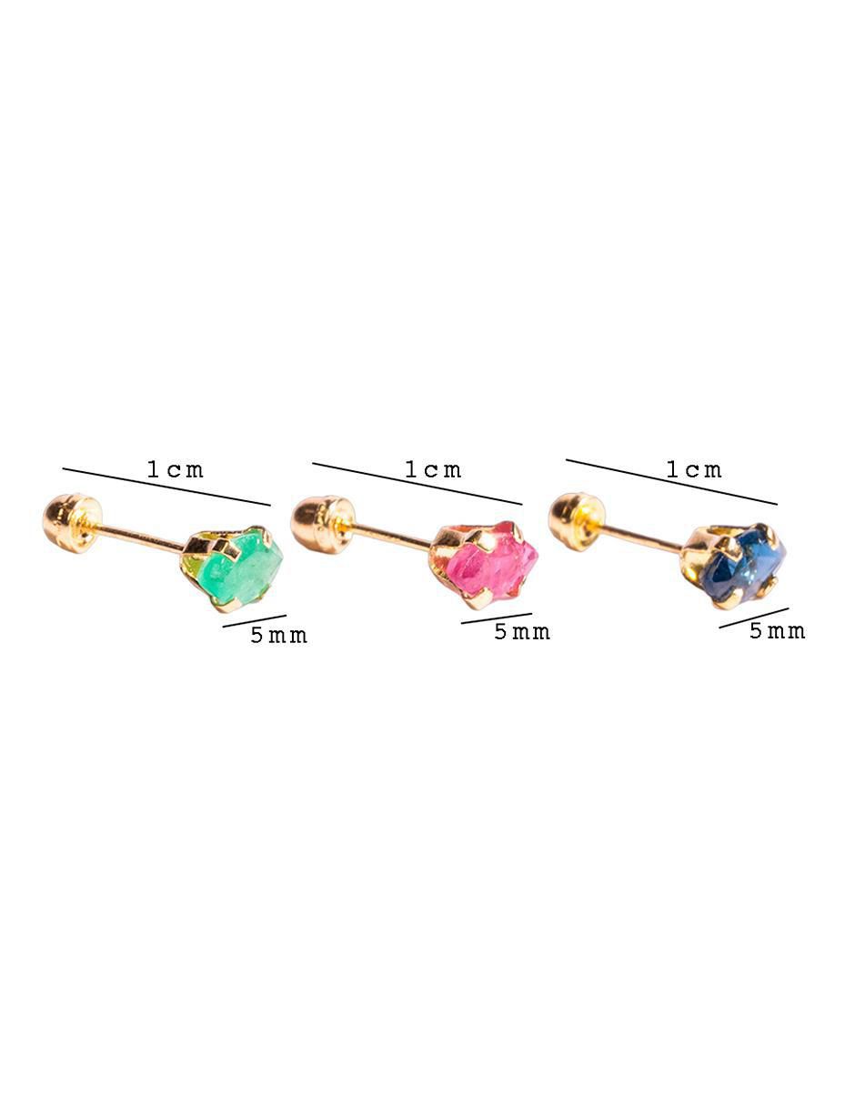Set de Piercing de Zafiro, Esmeralda y Rubi en Oro de 10k