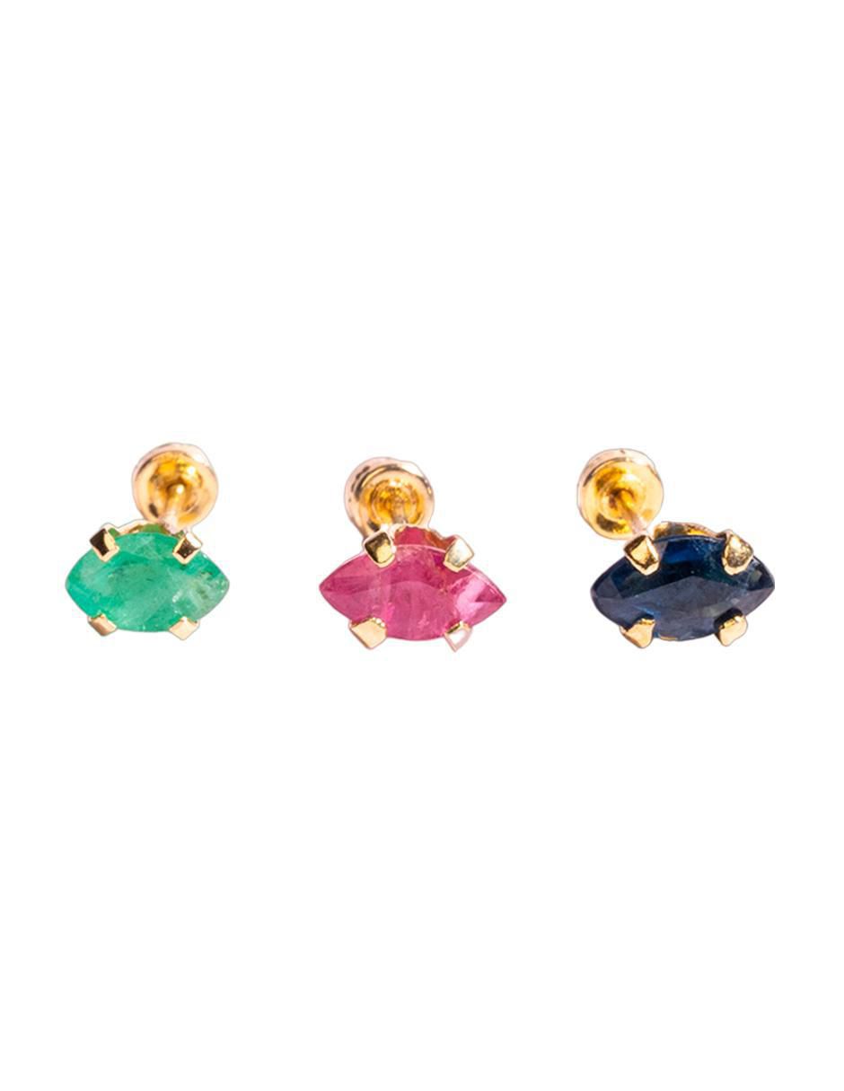 Set de Piercing de Zafiro, Esmeralda y Rubi en Oro de 10k