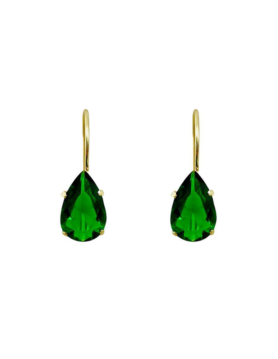 Aretes de Gota Zirconia Verde en Oro 10k