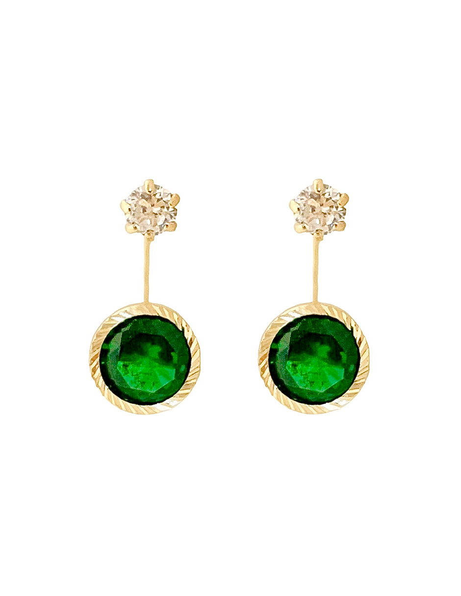 Aretes Curvos con Zirconia Verde y Blanca - en Oro de 10k