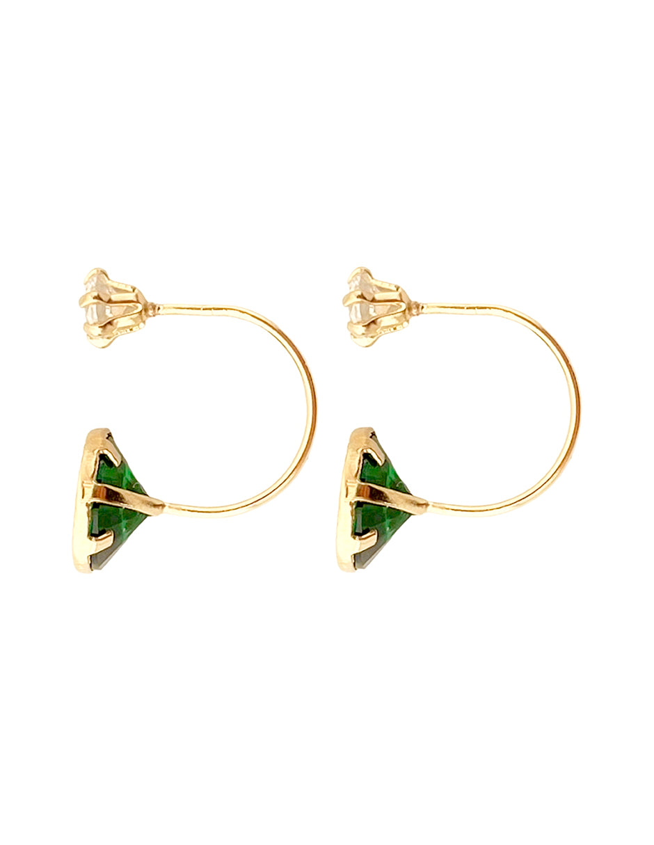 Aretes Curvos con Zirconia Verde y Blanca - en Oro de 10k