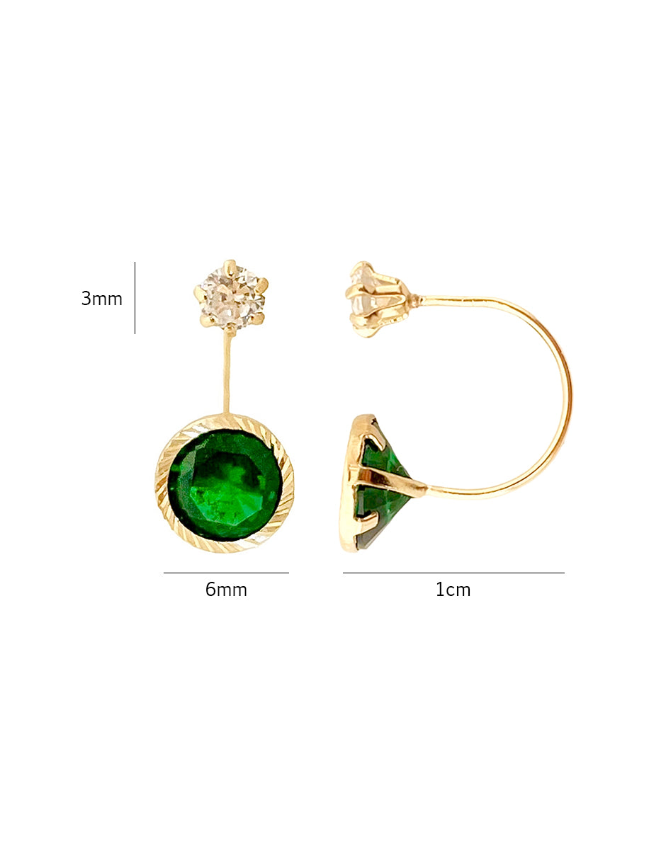Aretes Curvos con Zirconia Verde y Blanca - en Oro de 10k