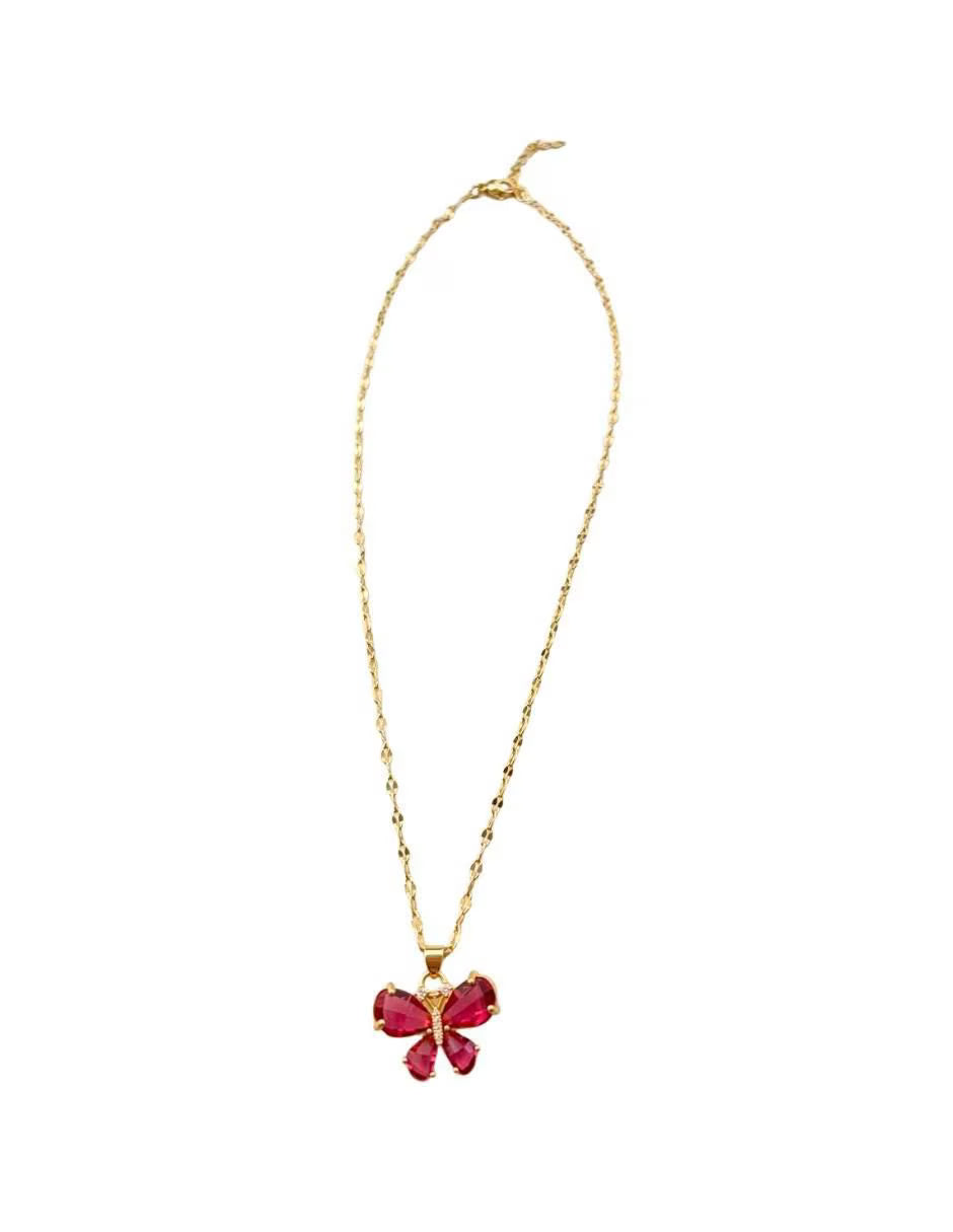 Aretes y collar de mariposa con acabado chapa de oro 14 K zirconia