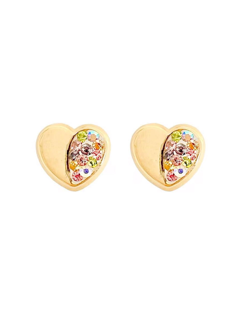 Broqueles Corazón con Zirconias de Colores en Oro 10K