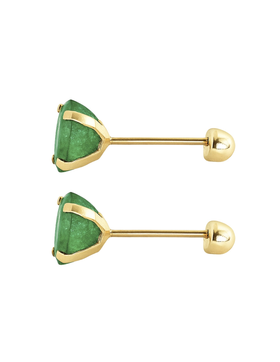 Broqueles de Esmeralda Oval en Oro de 10k