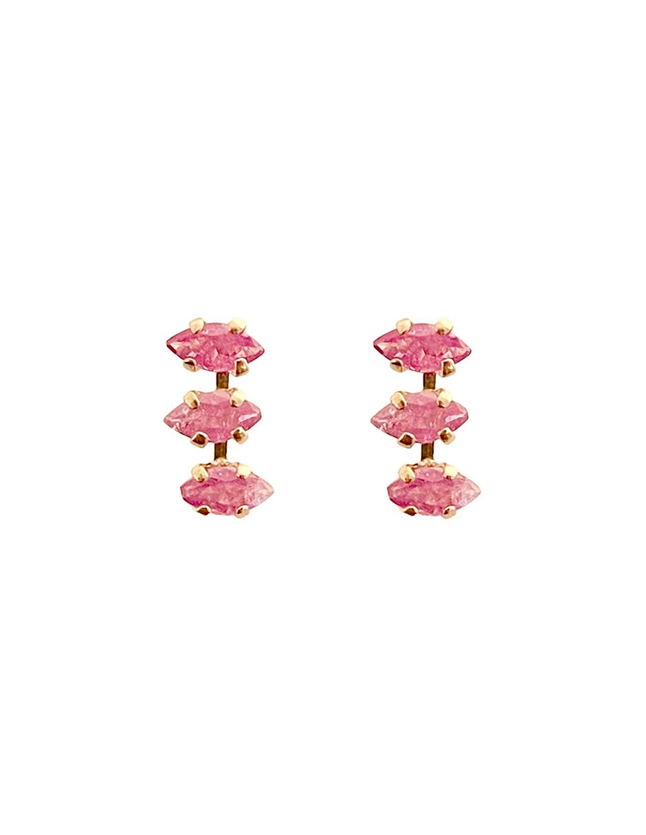 Broquel 3 Zirconias Rosas en Oro de 10k