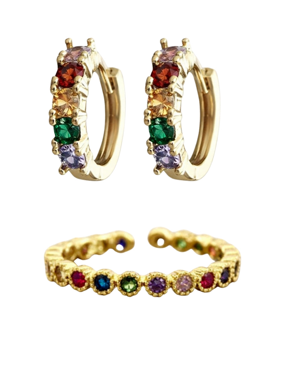 Set de Arracadas y Anillo en Chapa de Oro 14K