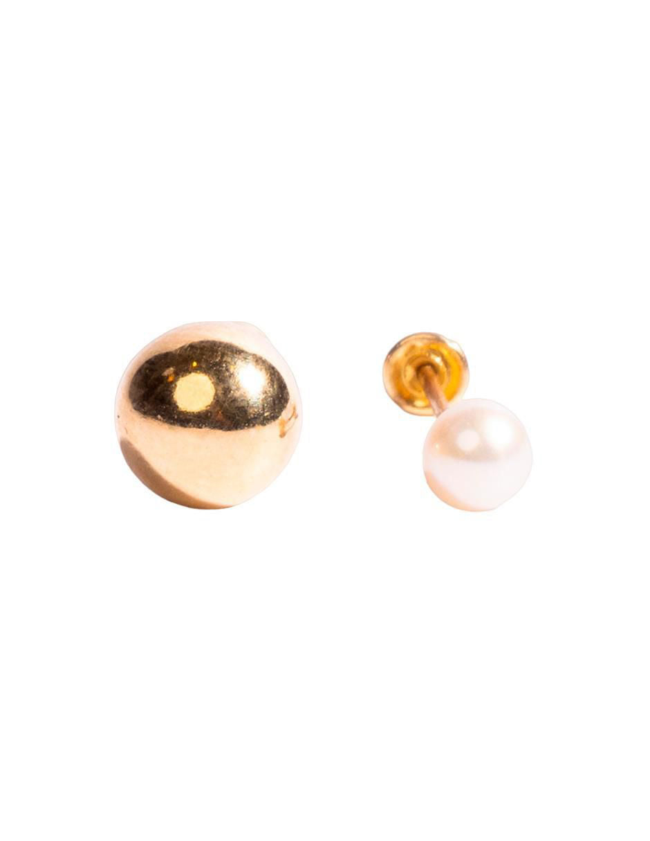 Set de Piercing Bola Pulida y Perla Natural - en Oro de 10k