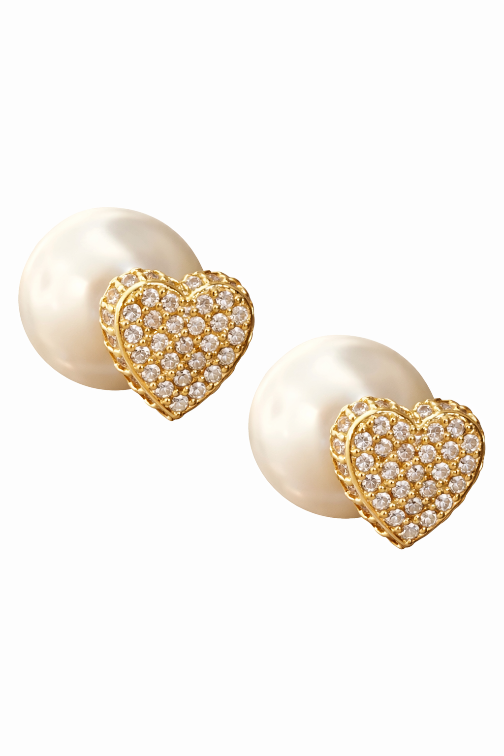 Aretes de Corazón con Perla - en Chapa de Oro 14K