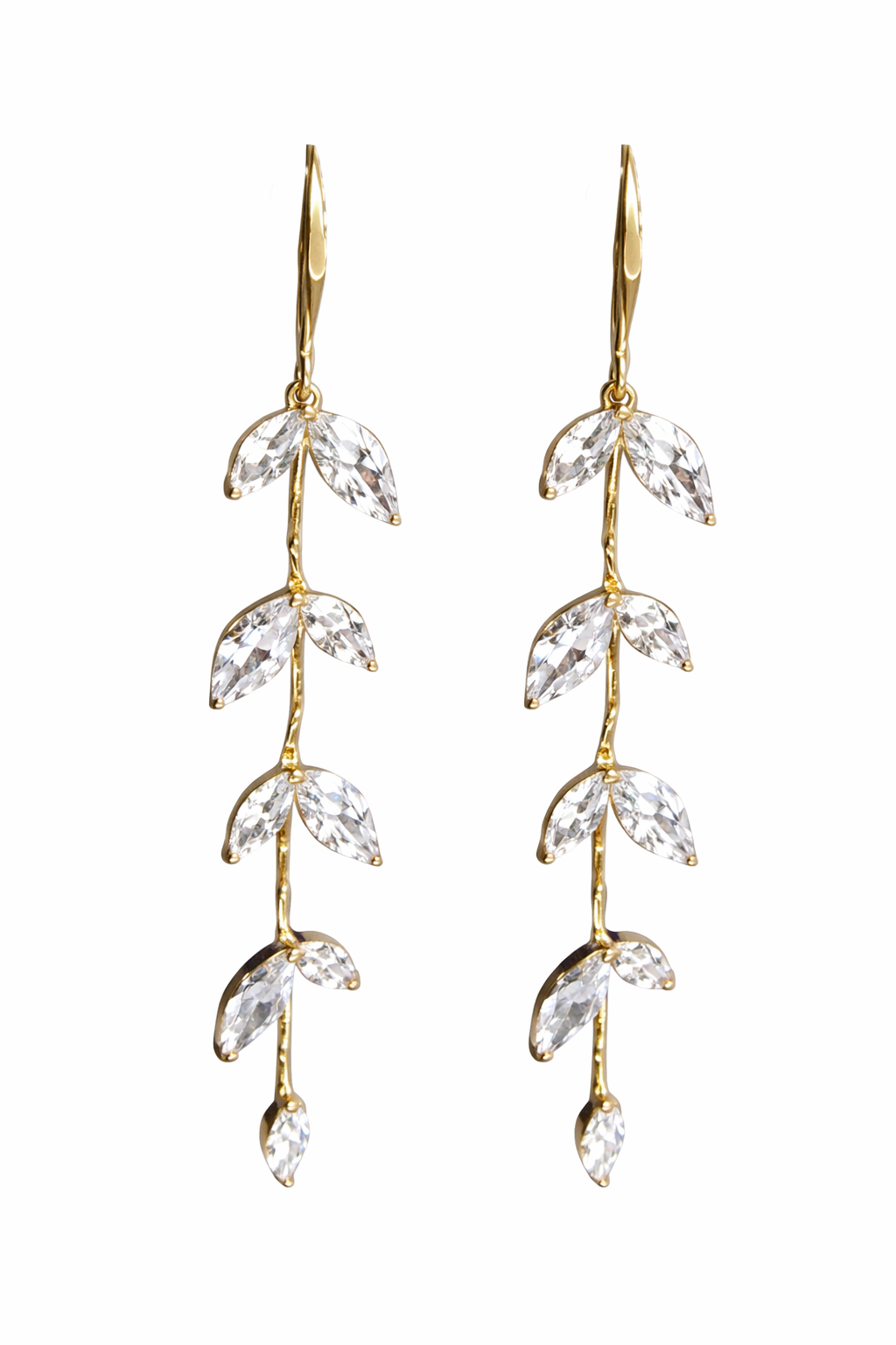 Aretes Largos con Zirconias en Chapa de Oro 14k