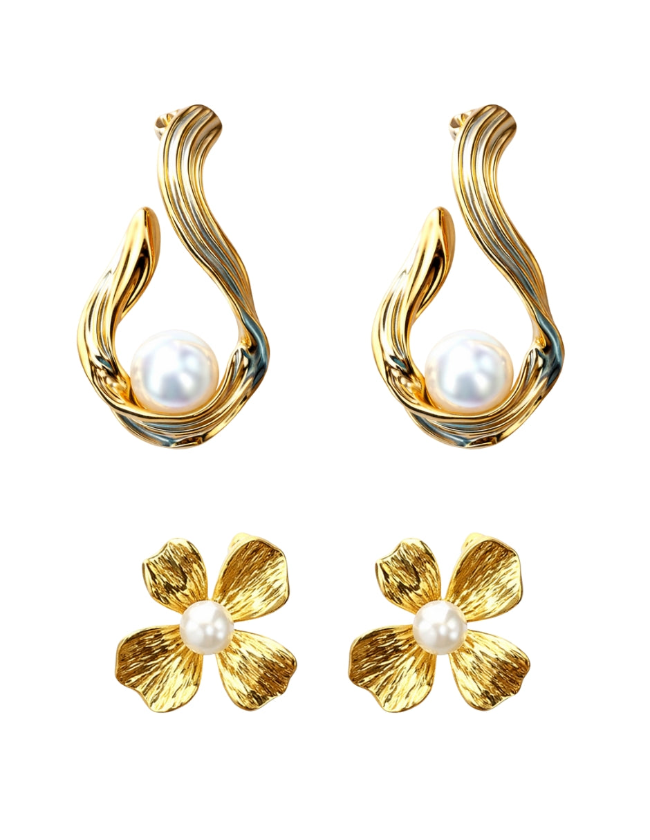 Dúo de Aretes en Chapa de Oro 14K