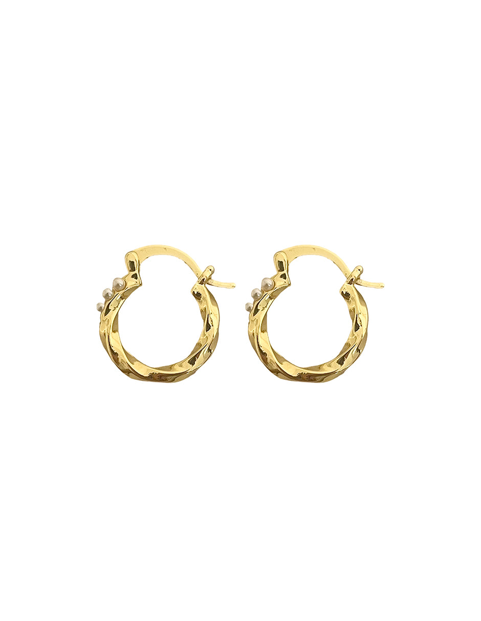 Arracadas en Chapa de Oro de 14k Curvas con Perla Natural