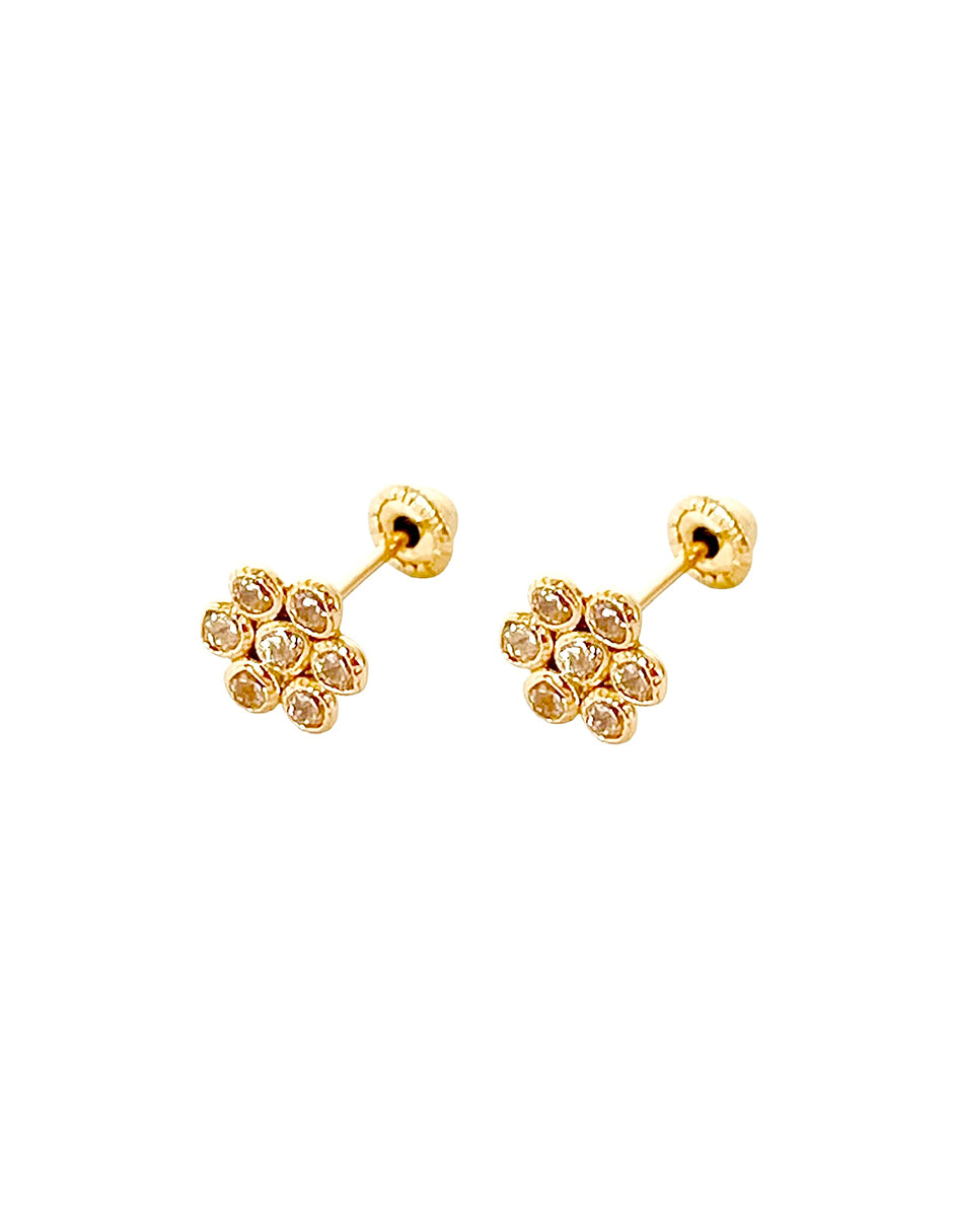 Broqueles en Oro de 10k Flor Amarilla con Zirconias