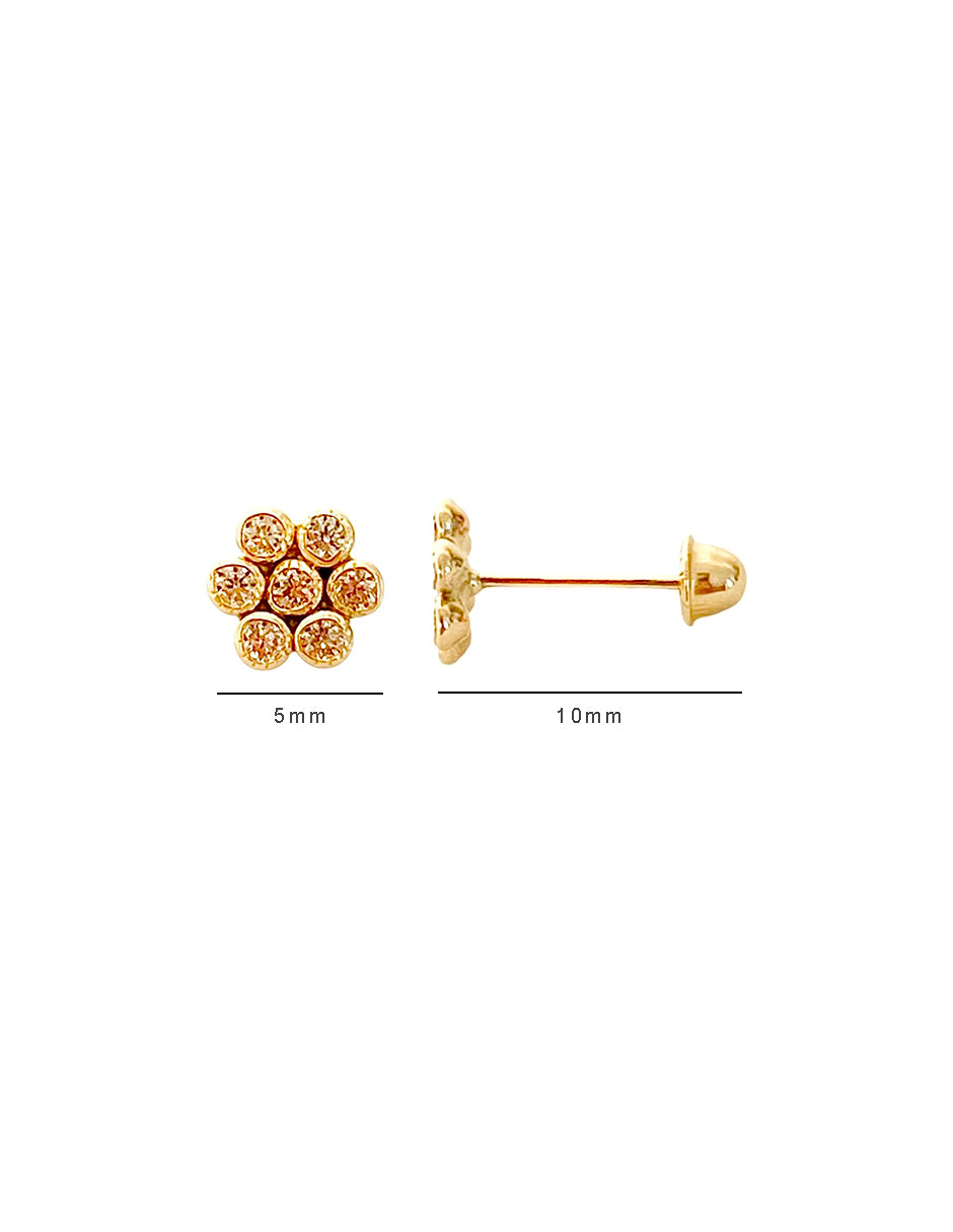 Broqueles en Oro de 10k Flor Amarilla con Zirconias