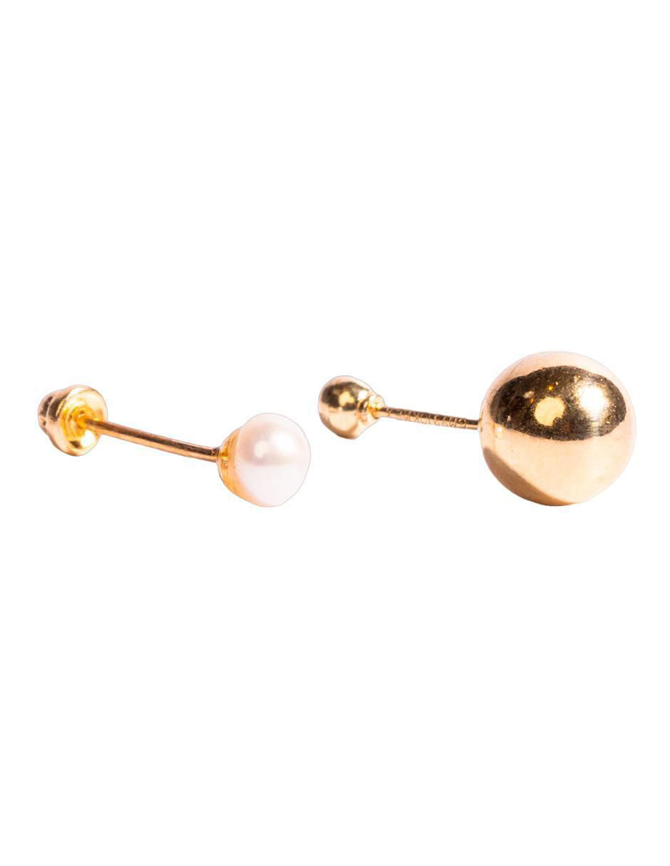 Set de Piercing Bola Pulida y Perla Natural - en Oro de 10k