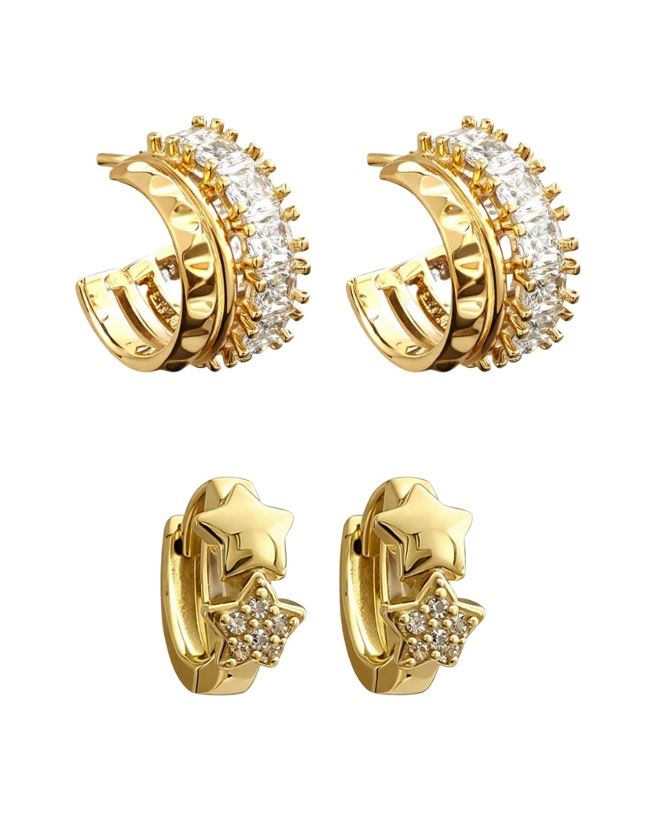 Dúo de Aretes en Chapa de Oro 14K