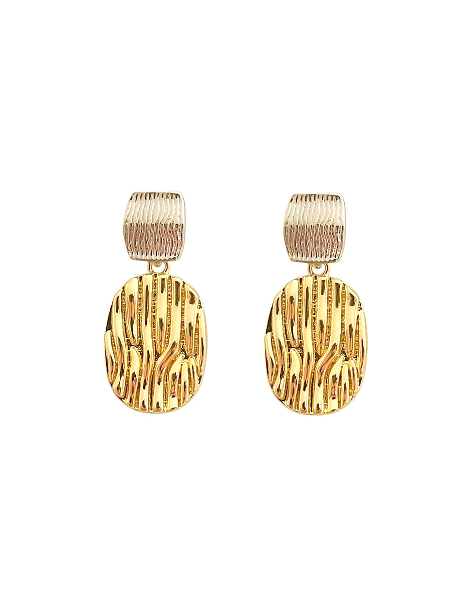 Broqueles con Dije Colgante en Chapa de Oro 14K