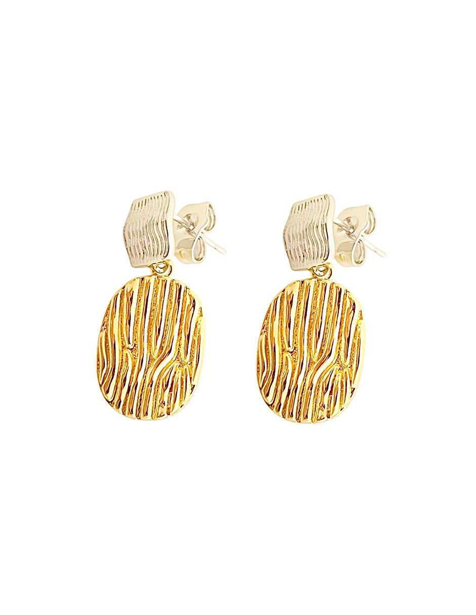 Broqueles con Dije Colgante en Chapa de Oro 14K