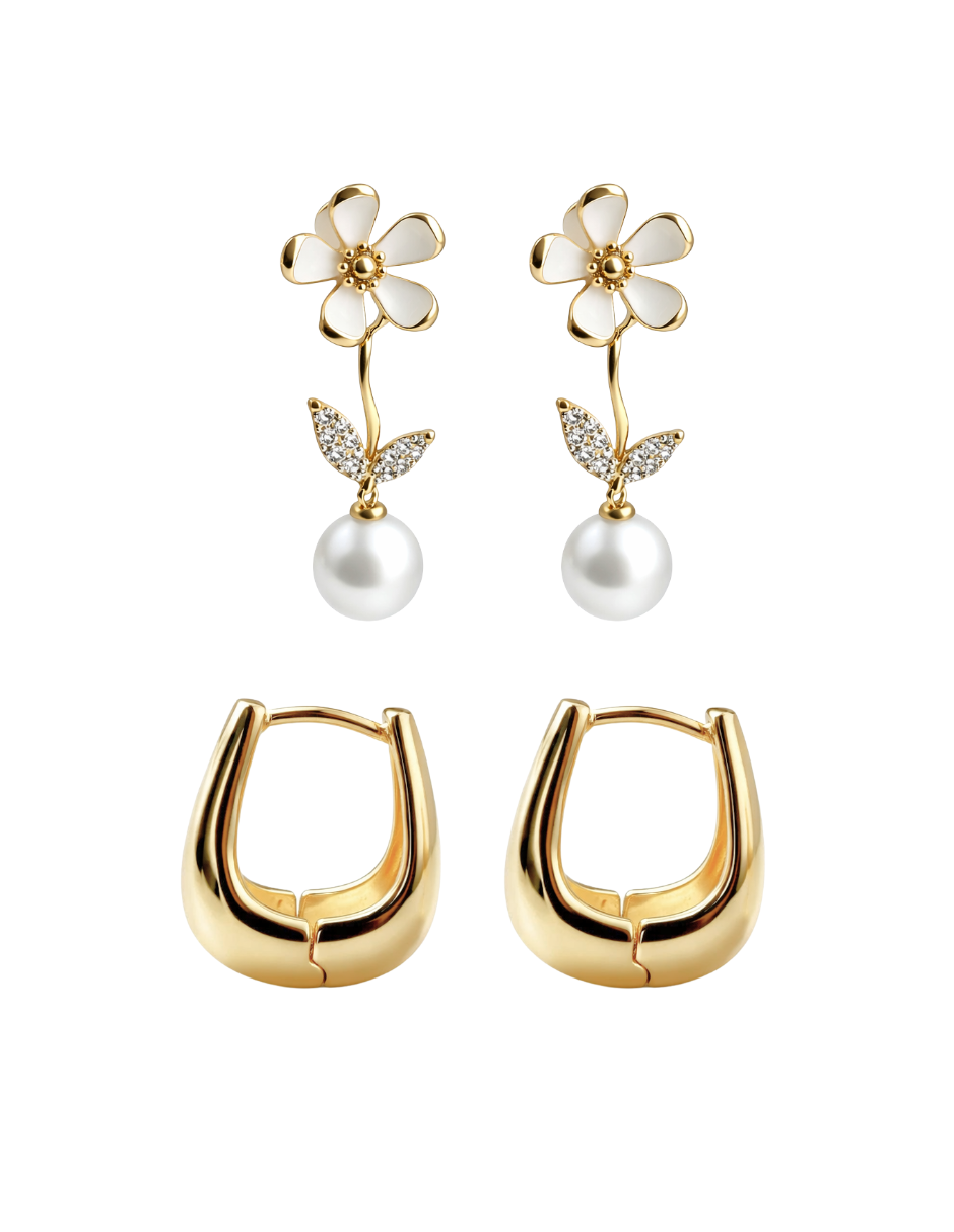 Dúo de Aretes en Chapa de Oro 14K