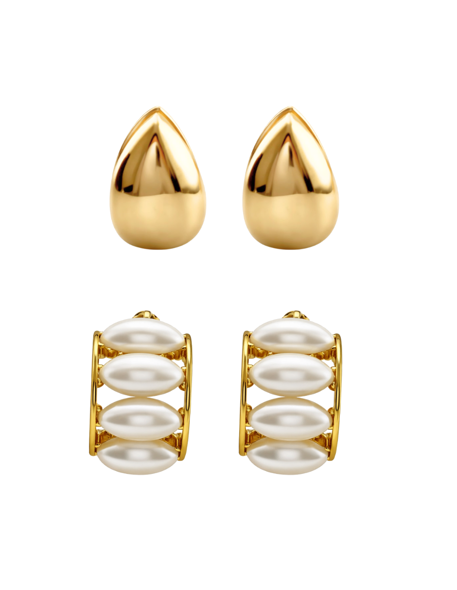 Dúo de Aretes en Chapa de Oro 14K