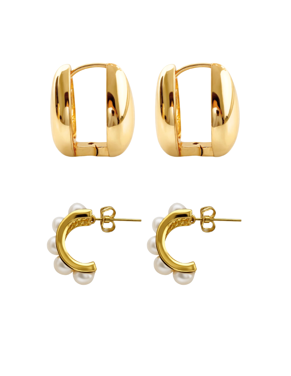 Dúo de Aretes en Chapa de Oro 14K