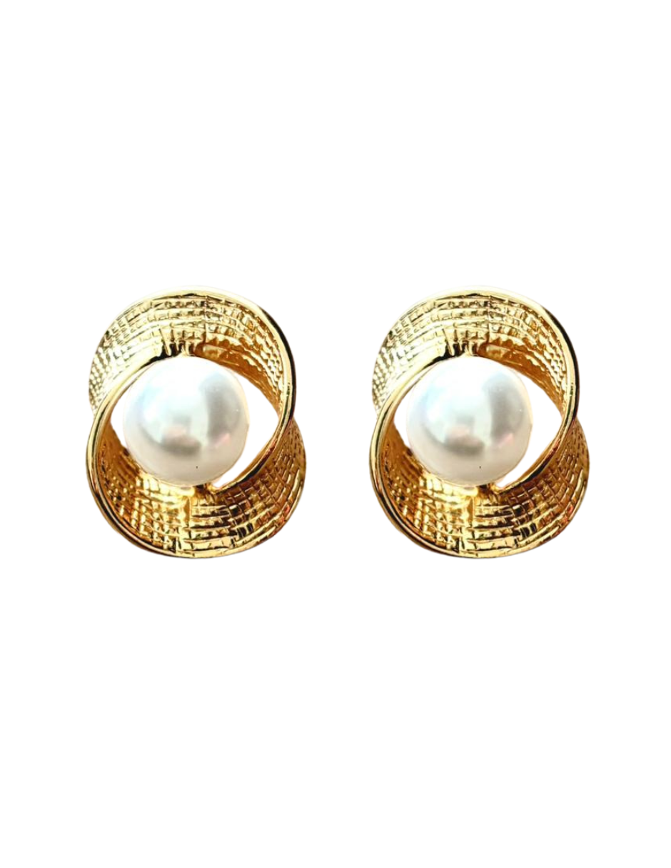 Aretes con Perla - en Chapa de Oro 14K