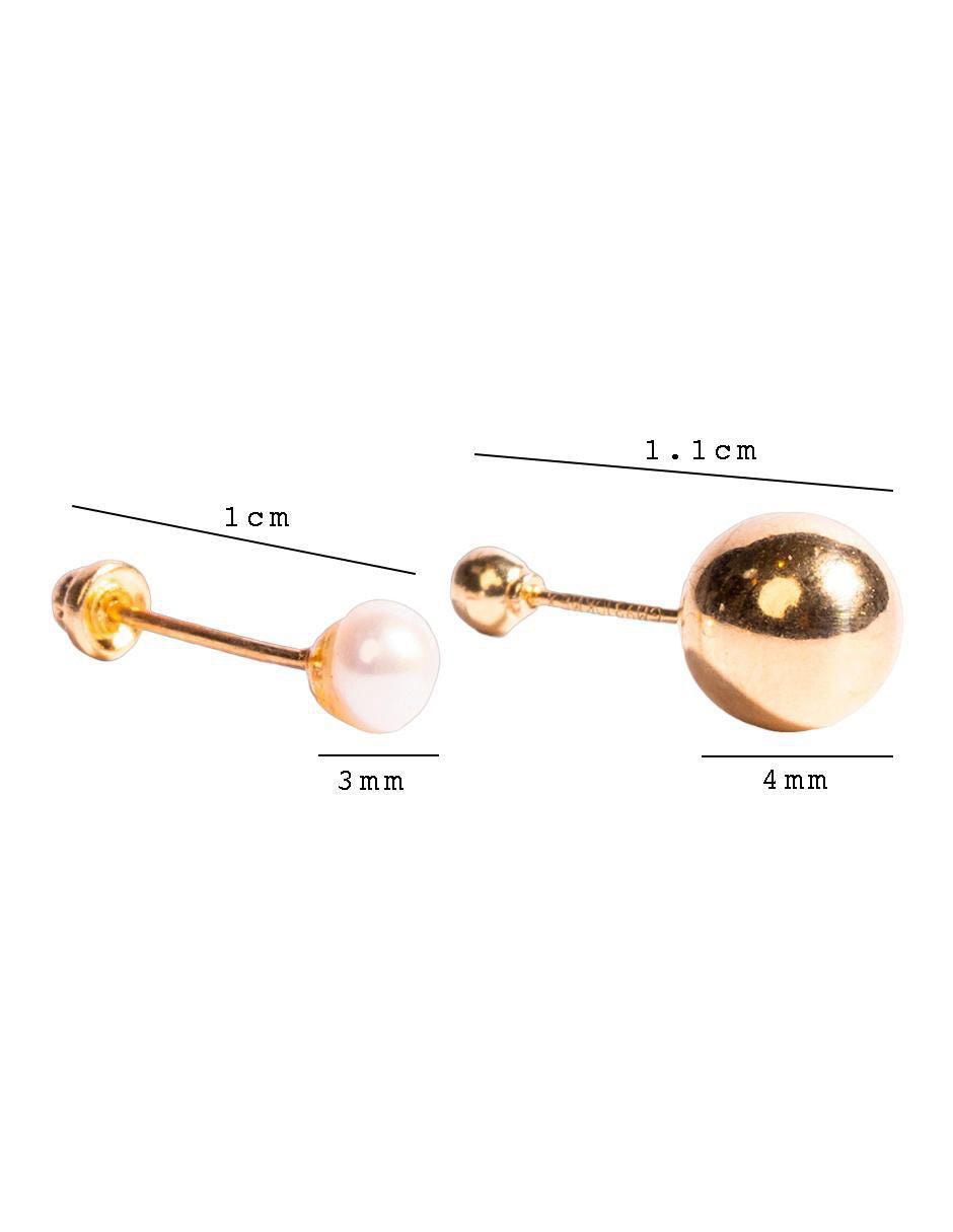 Set de Piercing Bola Pulida y Perla Natural - en Oro de 10k