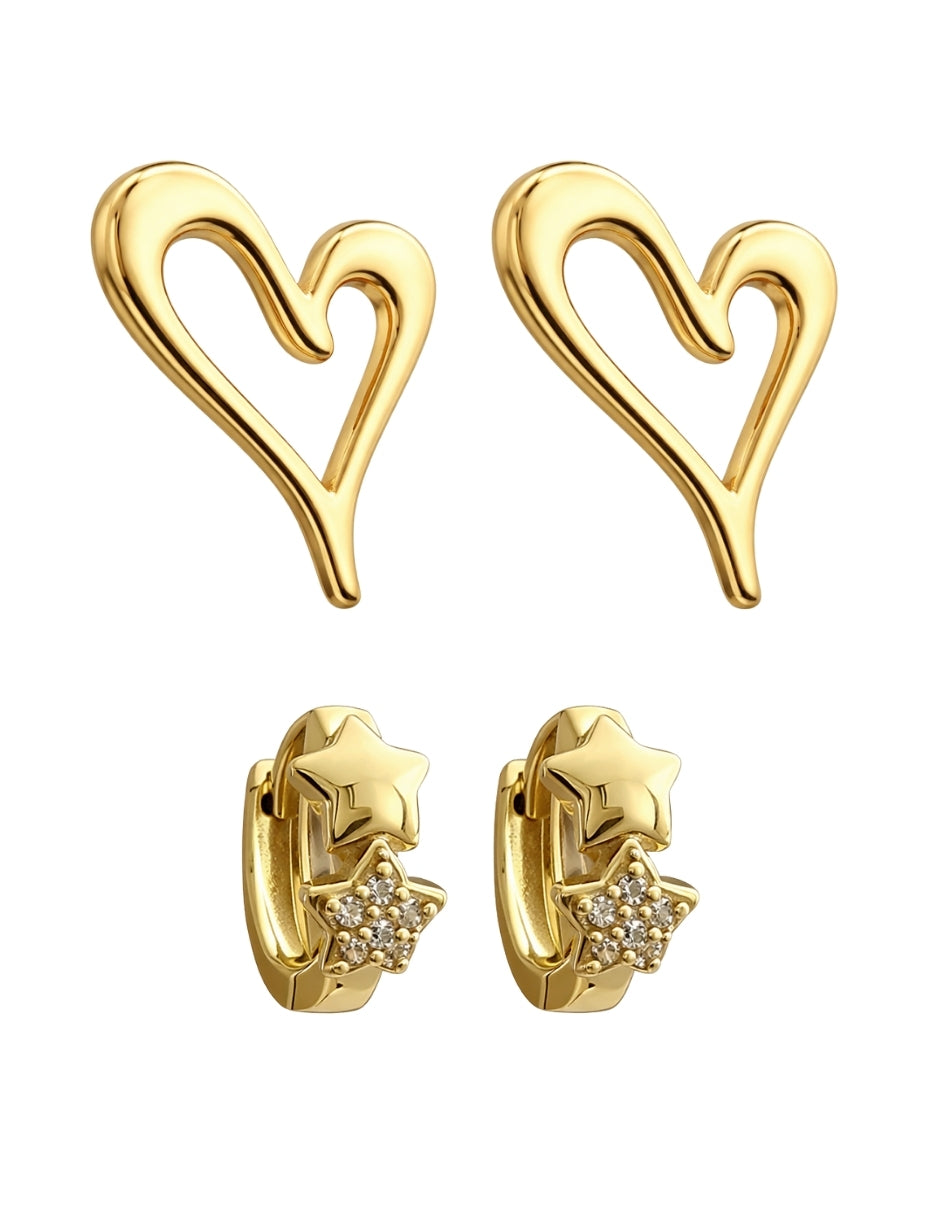 Dúo de Aretes en Chapa de Oro 14K