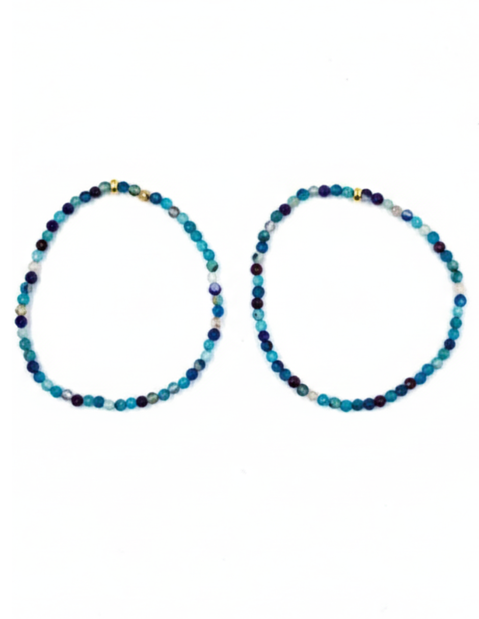 Dúo de Pulsera de Ágata Azul con Rondel de Oro 10K