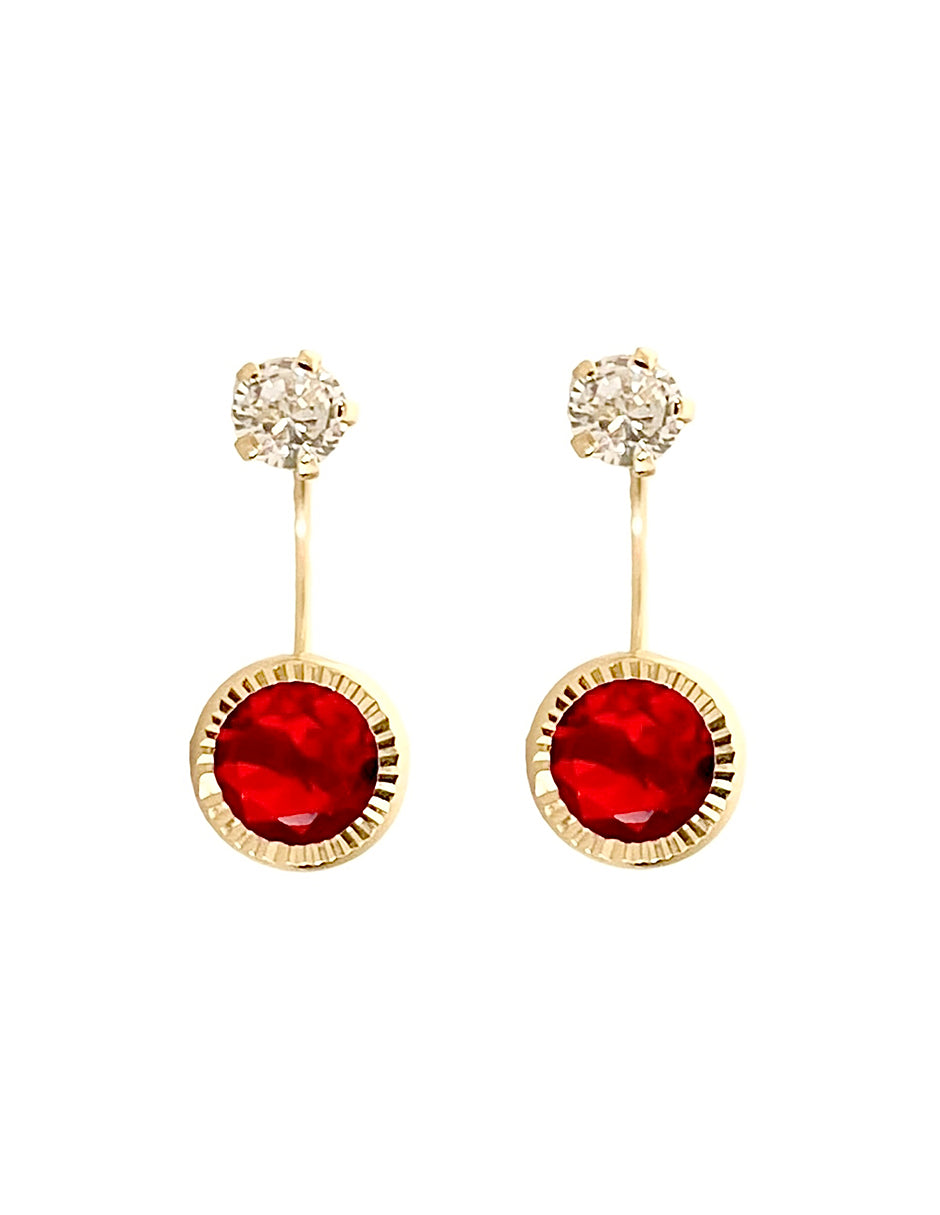 Aretes Curvos con Zirconia Roja y Blanca - en Oro de 10k
