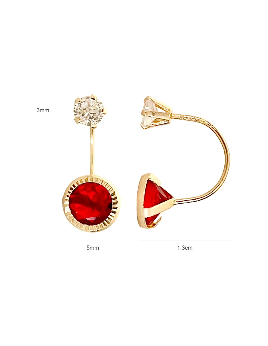 Aretes Curvos con Zirconia Roja y Blanca - en Oro de 10k