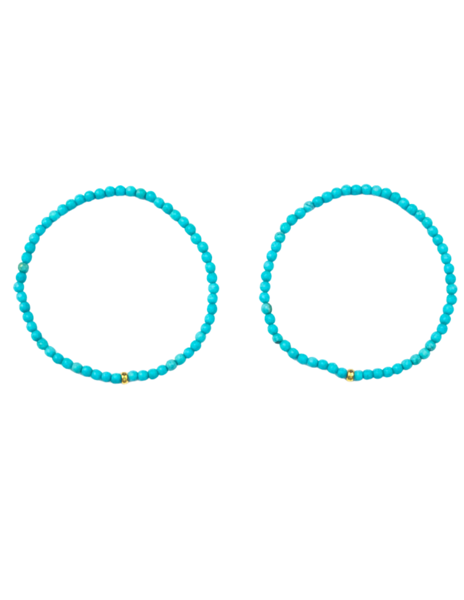 Dúo de Pulsera de Turquesa con Rondel de Oro 10K