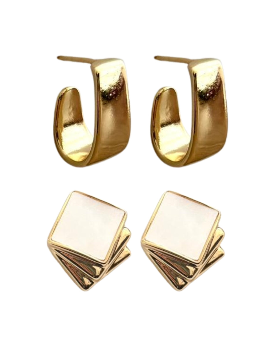 Dúo de Aretes en Chapa de Oro 14K