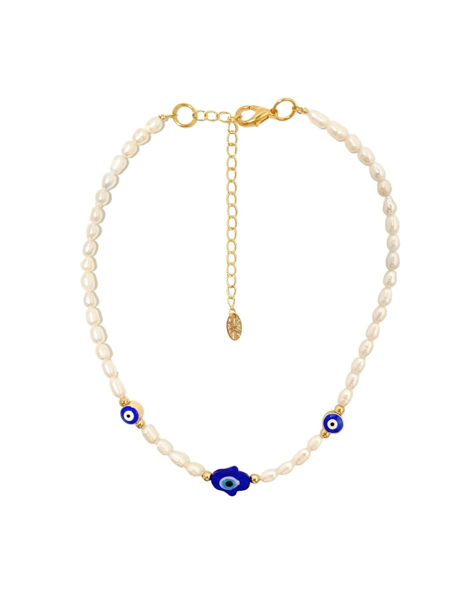 Collar Triojo - Perla Natural y Chapa de Oro 14k