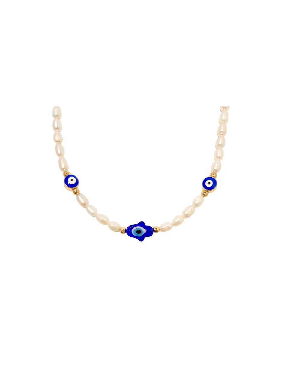 Collar Triojo - Perla Natural y Chapa de Oro 14k