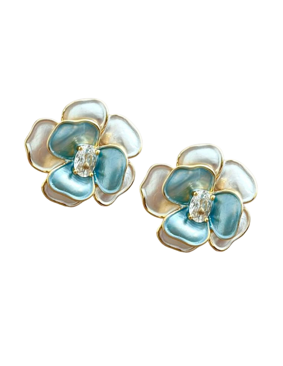 Aretes de Flor con Zirconia - en Chapa de Oro 14K