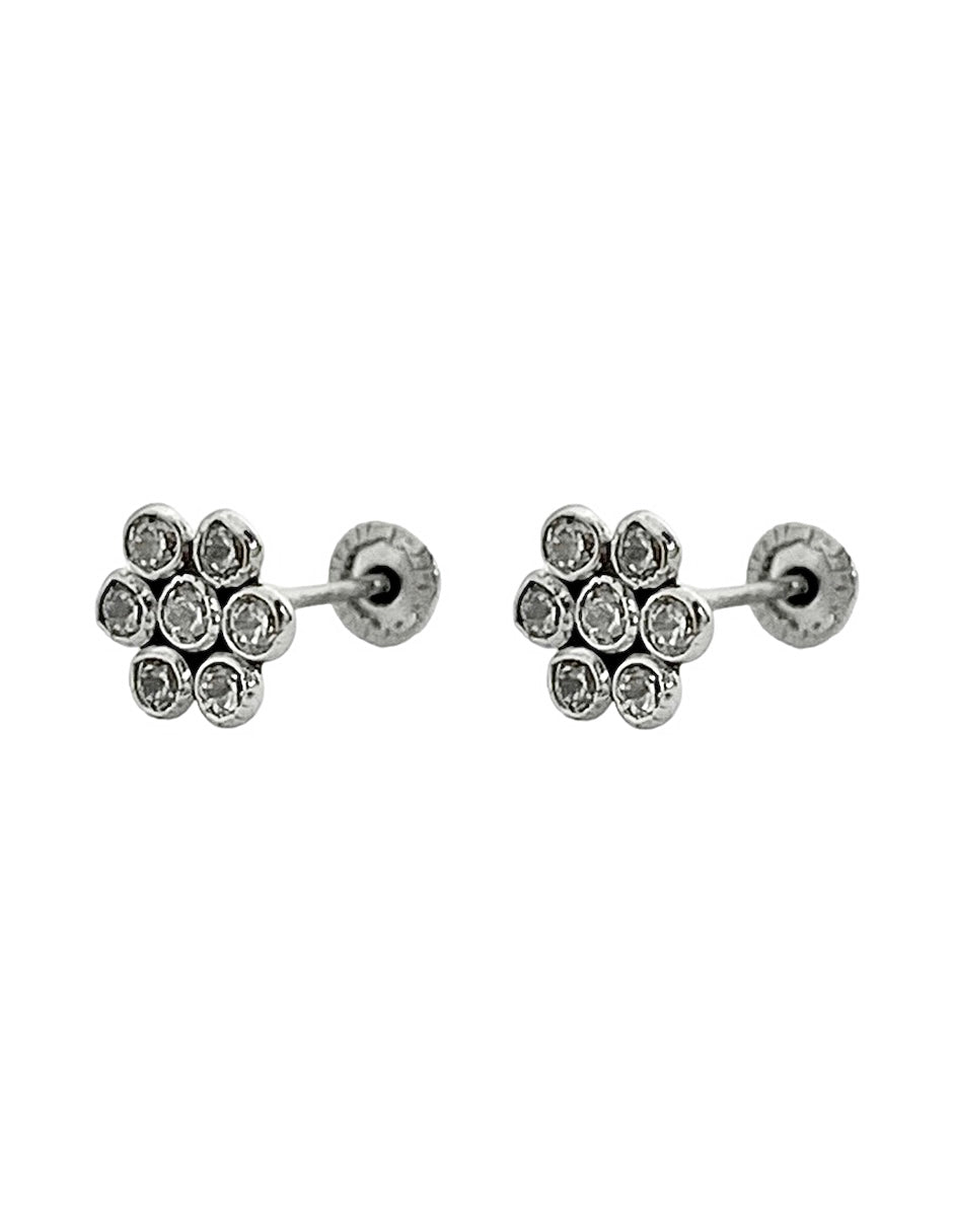 Broqueles en Oro de 10k Flor Blanca con Zirconias