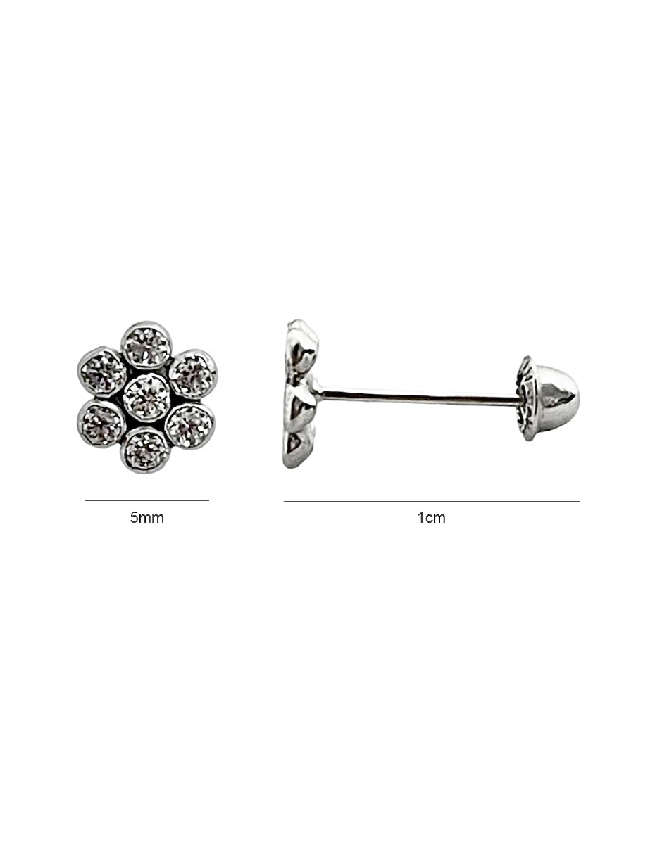 Broqueles en Oro de 10k Flor Blanca con Zirconias