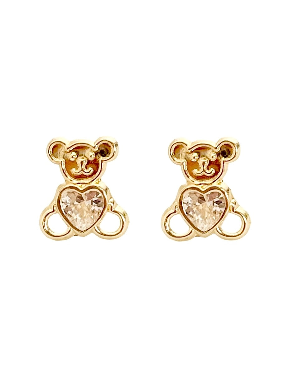 Broquel Oso con Zirconia Blanca - en Oro de 10k