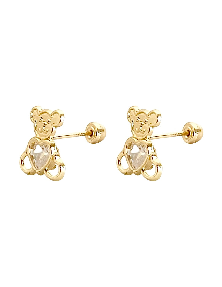 Broquel Oso con Zirconia Blanca - en Oro de 10k