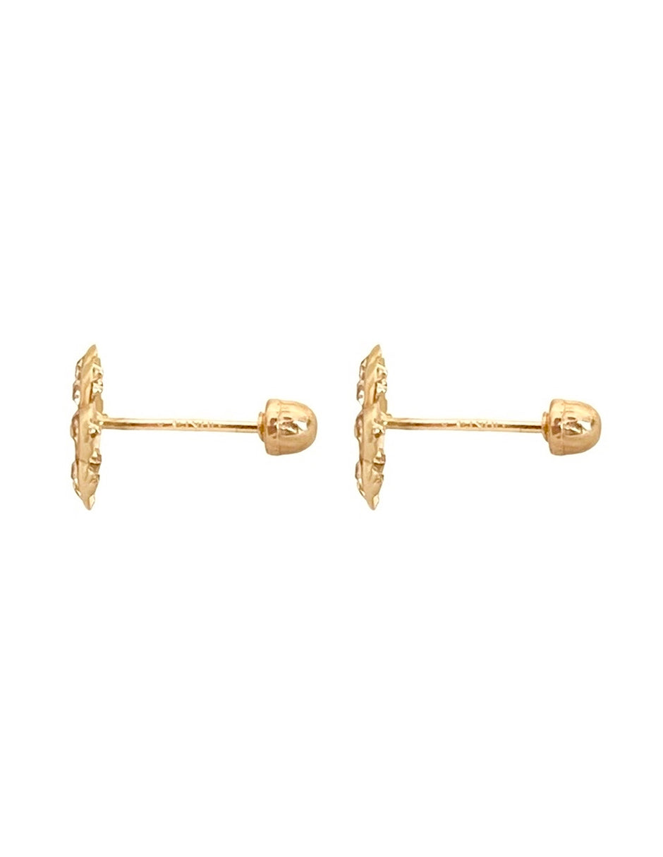 Broquel Flor con Zirconias - en Oro de 10k