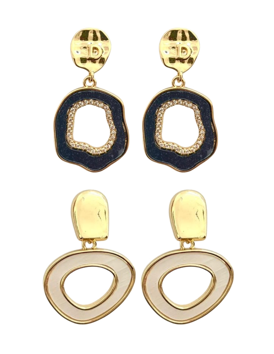 Dúo de Aretes en Chapa de Oro 14K