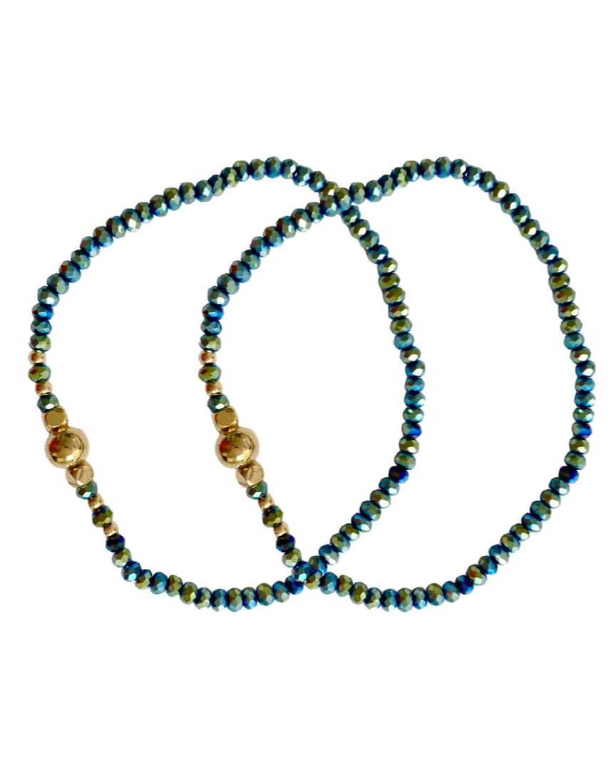 Dúo de Pulseras Azules en Chapa de Oro 14k