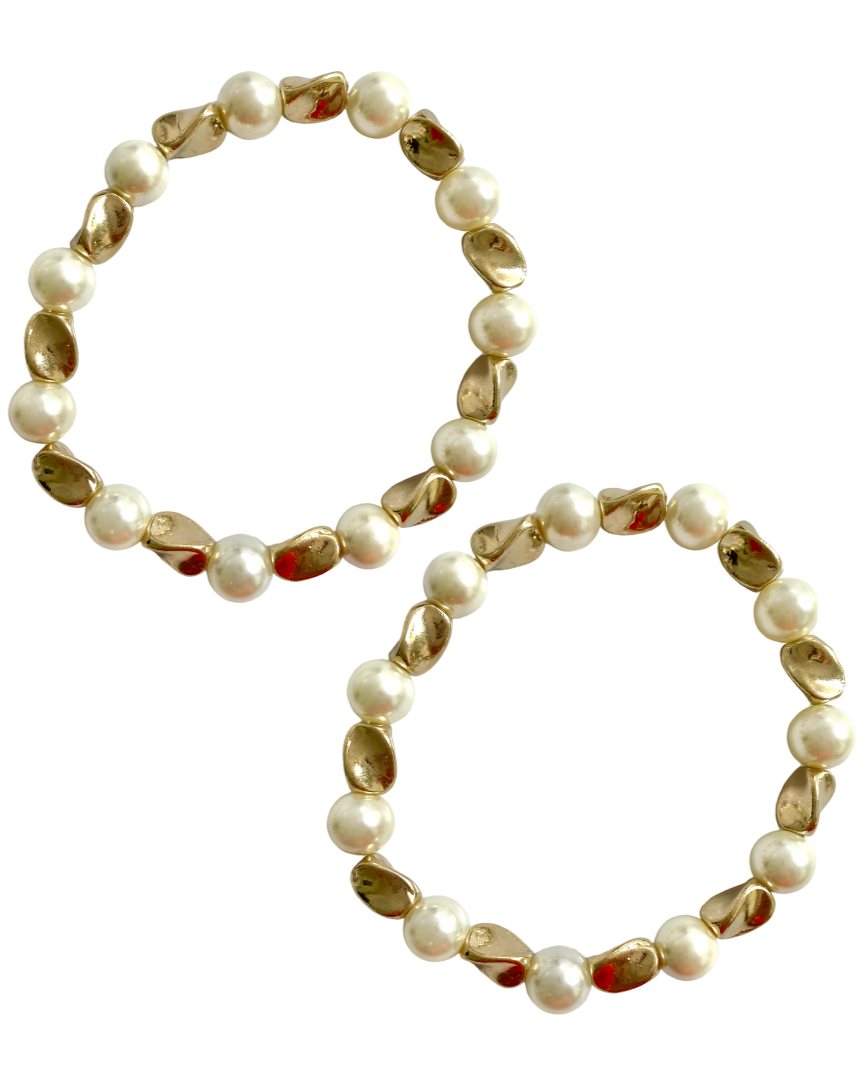Dúo de Pulseras con Perlas en Chapa de Oro 14k
