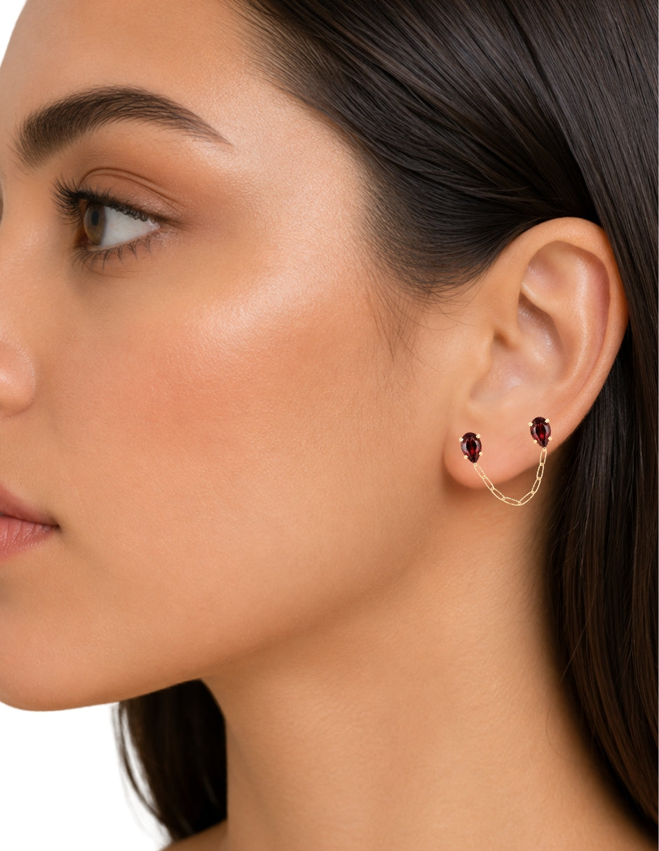 Piercing Granate con Cadena Oro 10K