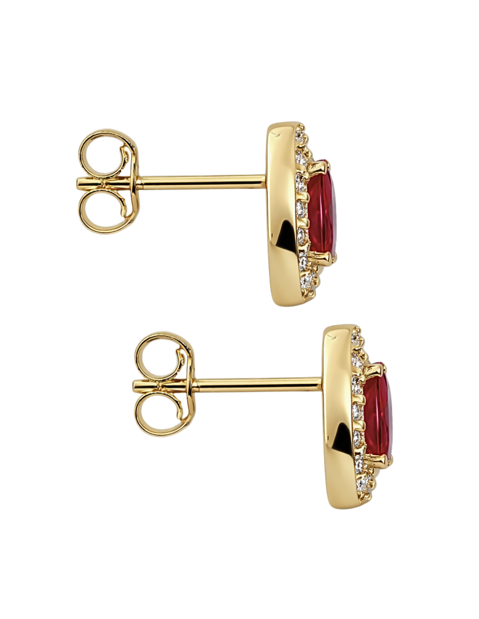 Broqueles de Gota con Zirconia Roja - en Oro 10k