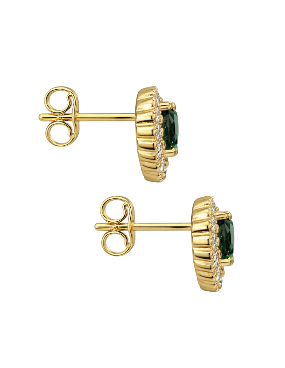 Broqueles de Corazón con Zirconia Verde - en Oro 10k