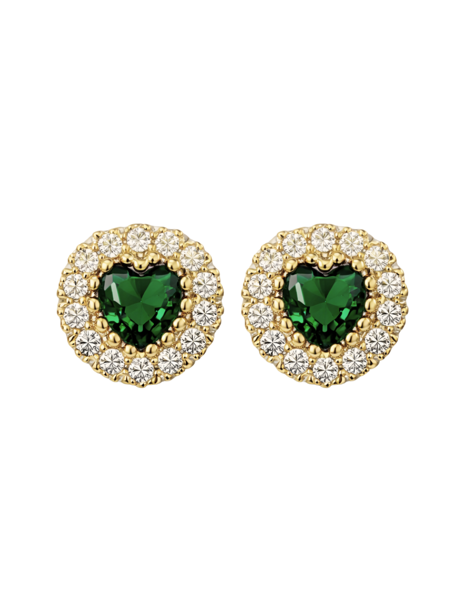 Broqueles de Corazón con Zirconia Verde - en Oro 10k