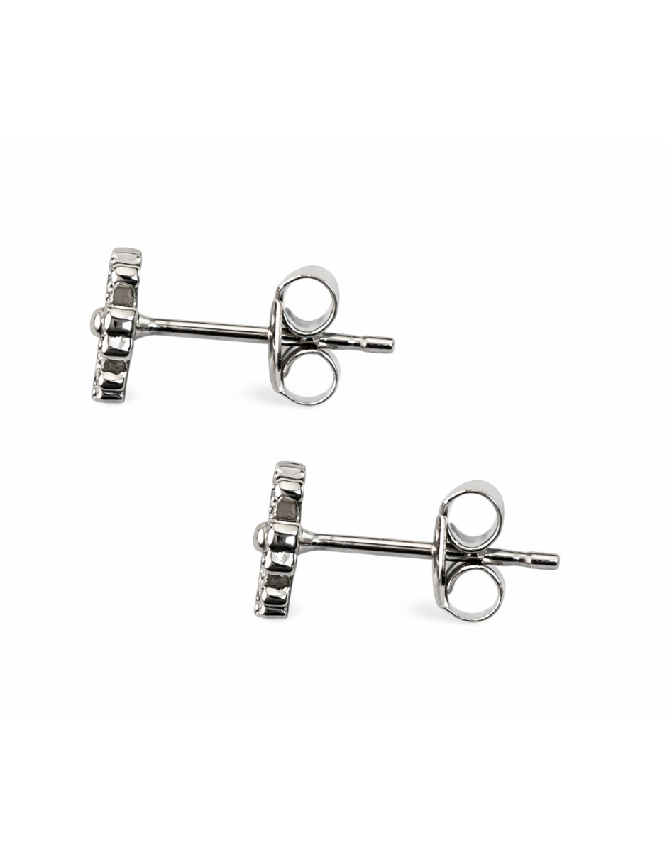 Broqueles de Flor con Zirconias - en Oro Blanco 10k